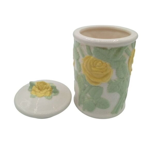Canister Lid Ceramic Vintage Yellow Roses 5.25" Crazing Midcentury Floral Jar - Picture 5 of 16